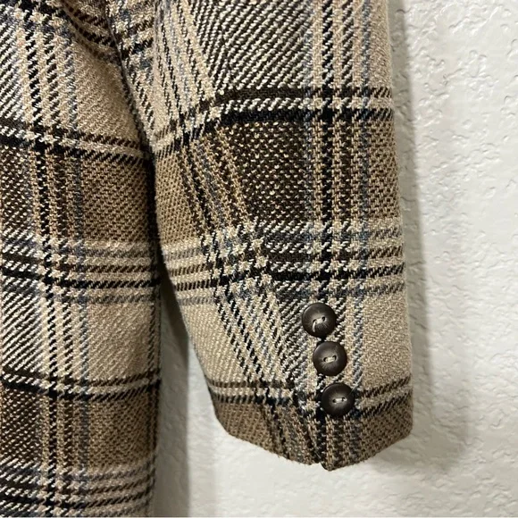 90’s Vintage Liz Claiborne Plaid Structured Wool Blend Blazer Tan Brown Size 12 - Picture 9 of 12